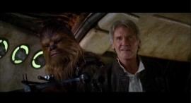 Harrison Ford como Han Solo y Peter Mayhew como Chewbacca.