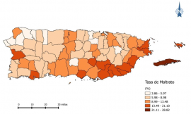 En el mapa se pueden observar los municipios en los que se registró la mayor cantidad de casos del maltrato durante 2012-2013, siendo los pueblos con el color más oscurecido, los de mayor incidencia. (Suministrada)