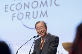 El secretario general Ban Ki-moon en el Foro Económico Mundial en Davos, Suiza, el 23 de enero.