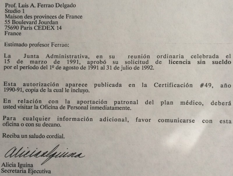 Licencia sin sueldo de Luis A. Ferrao.