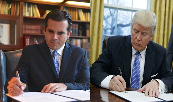 Ricardo Rosselló y Donald Trump firman órdenes ejecutivas.