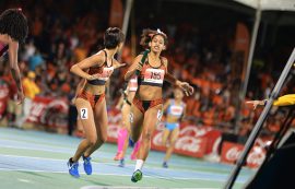 El relevo 4×400 metros femenino ganado por Turabo (Luis De Jesús/Diálogo)