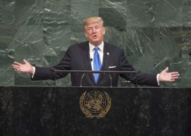 El presidente de Estados Unidos, Donald Trump, se dirige a la Asamblea General de la ONU en septiembre de 2017. Crédito: Cia Pak/UN Photo.